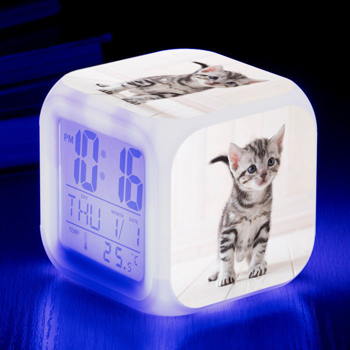 Cat narrow colorful square alarm clock