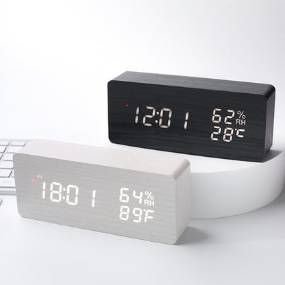 Intelligent Radio Control Clock LED Wood Electronic Digital Temperature And Humidity