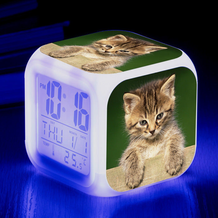 Cat narrow colorful square alarm clock