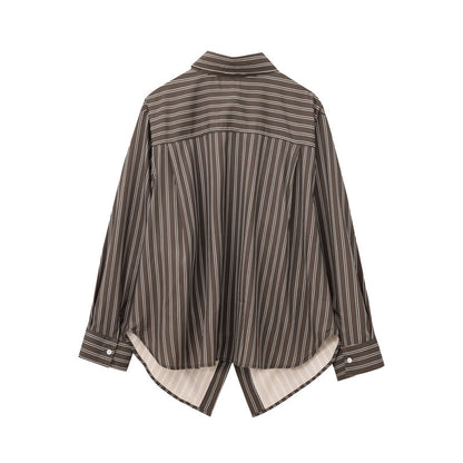 Women's Fashionable Batwing Sleeve Striped Long-sleeved Shirt