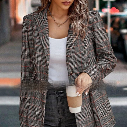 Best Selling Women's Clothes Plaid Coat Casual Patchwork Temperament