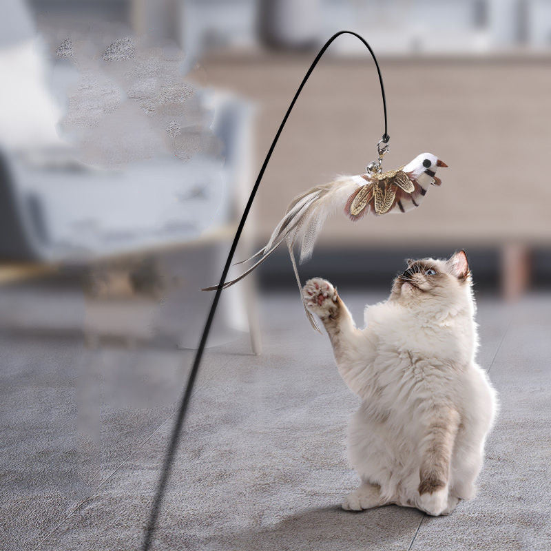 Cat Teaser Stick Can Replace The Head Steel Wire Feather Pole Can Replace Toys