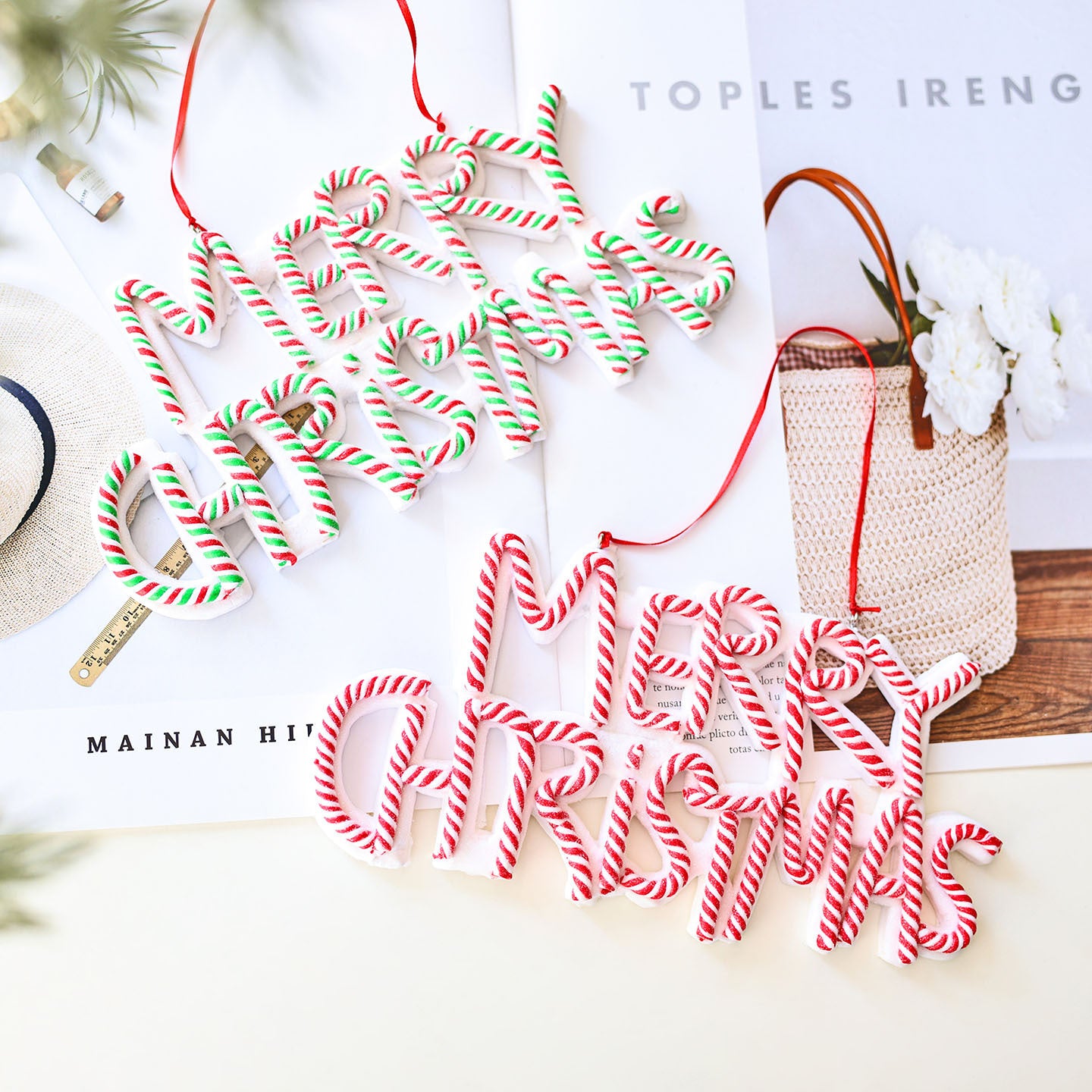 Merry Christmas Letter Plate Polymer Clay Christmas Tree Ornaments