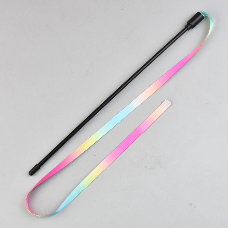 Interactive Cat Rainbow Wand Toys Interactive Cat Teaser Wand String Colorful Ribbon Charmer For Most Cats