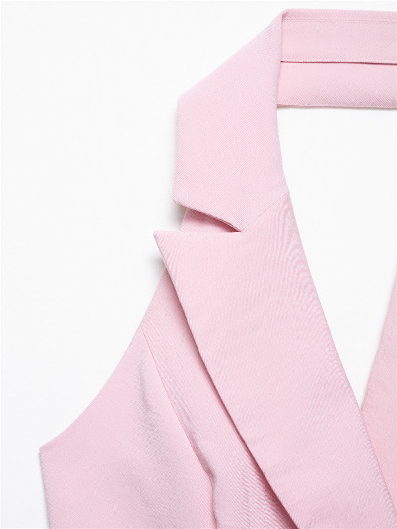 Women's Double Breasted Hanging Collar Vest Wide Back Pants