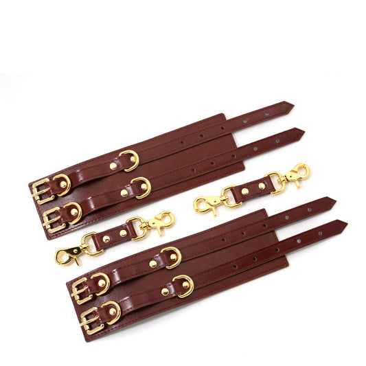 Adult Male And Female Leather Double Buckle Handcuffs For Couples