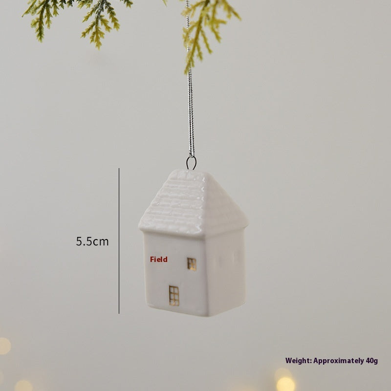 Mini House Ceramic Christmas Tree Small Pendant