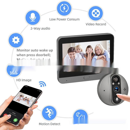 Night Vision Digital Door Viewer Video Doorbell Surveillance Camera 3MP