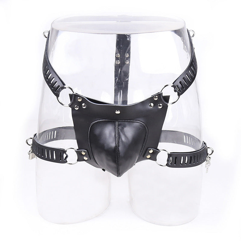 Bondage Flirting Men's Appliances Chastity Pants Leather Strap Adult Bird Cage Sexy Panties