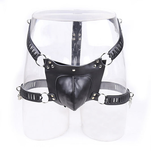Bondage Flirting Men's Appliances Chastity Pants Leather Strap Adult Bird Cage Sexy Panties