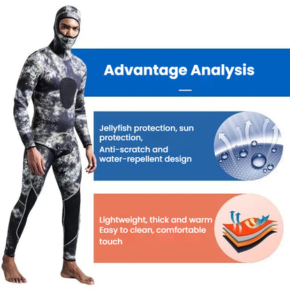 New 3mm Camo Spearfishing Wetsuit - Men's Long Sleeve Diving Suit. Fission Neoprene, Keeps Warm. Includes Top & Pants