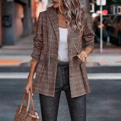 Best Selling Women's Clothes Plaid Coat Casual Patchwork Temperament