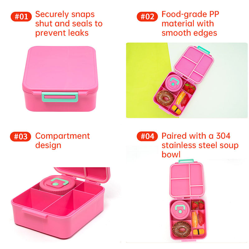 Kids' bento lunch bag: 1700ml containers with toppers, thermos, for school.