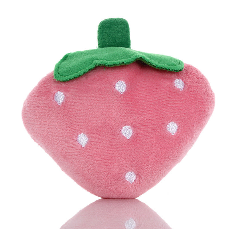 Dog Plush Squeaky Toys - Soft Strawberry Shape Interactive Puppy Chew Toy For Dogs Teething Playing  Chewing