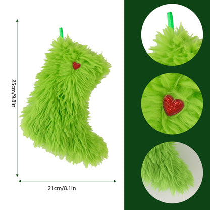 Christmas Green Fur Ornament Christmas Stockings Plush Candy Gift Bag