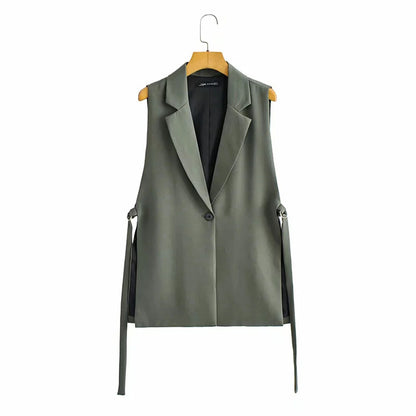 Spring Women's Suit Collar Woven Vest