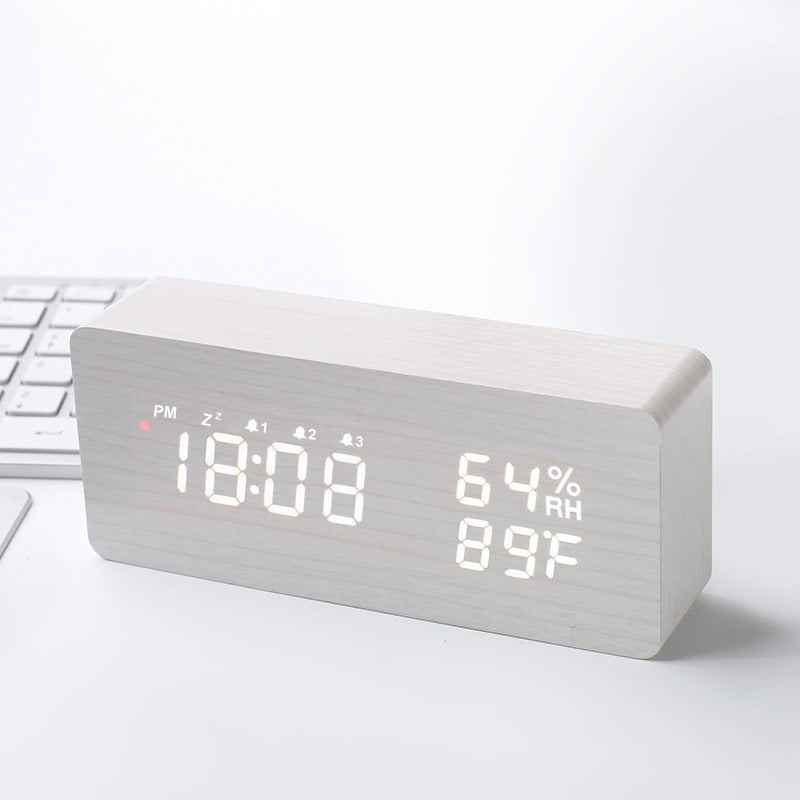 Intelligent Radio Control Clock LED Wood Electronic Digital Temperature And Humidity