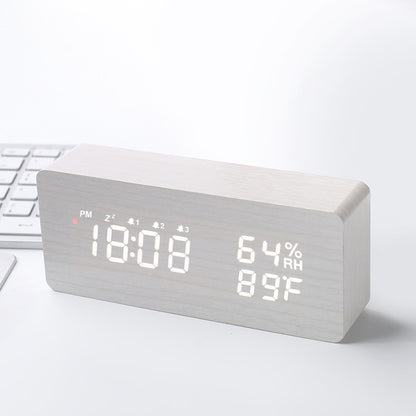 Intelligent Radio Control Clock LED Wood Electronic Digital Temperature And Humidity