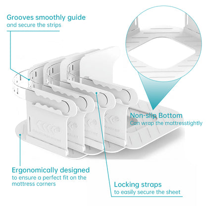 4-Piece Heavy-Duty Sheet Grippers: Keep Sheets Tight, No More Loose Sheets