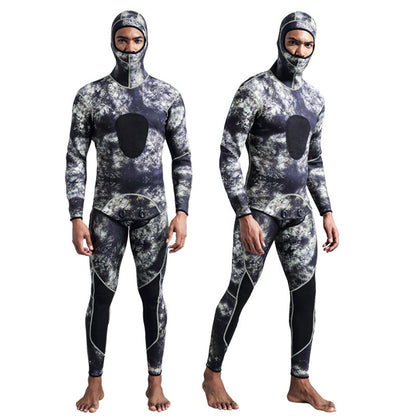 New 3mm Camo Spearfishing Wetsuit - Men's Long Sleeve Diving Suit. Fission Neoprene, Keeps Warm. Includes Top & Pants