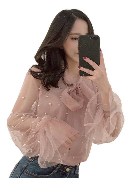 Two Piece Lace Up Bow See Through Top Camisole