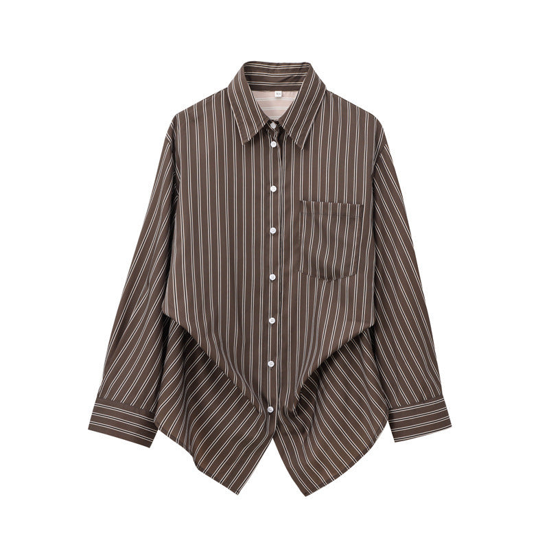 Women's Fashionable Batwing Sleeve Striped Long-sleeved Shirt