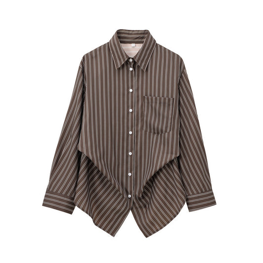 Women's Fashionable Batwing Sleeve Striped Long-sleeved Shirt