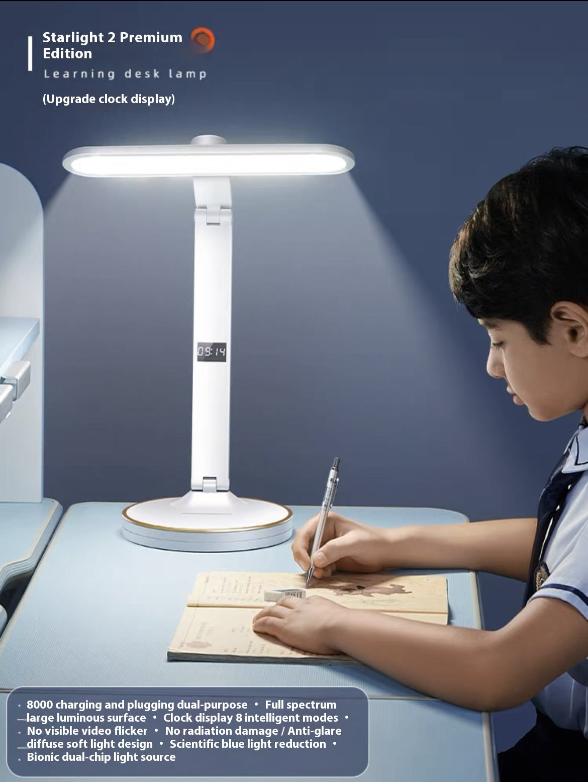 Student Reading Dormitory Folding Bedside Charging Smart Clock Eye Protection Desk Lamp