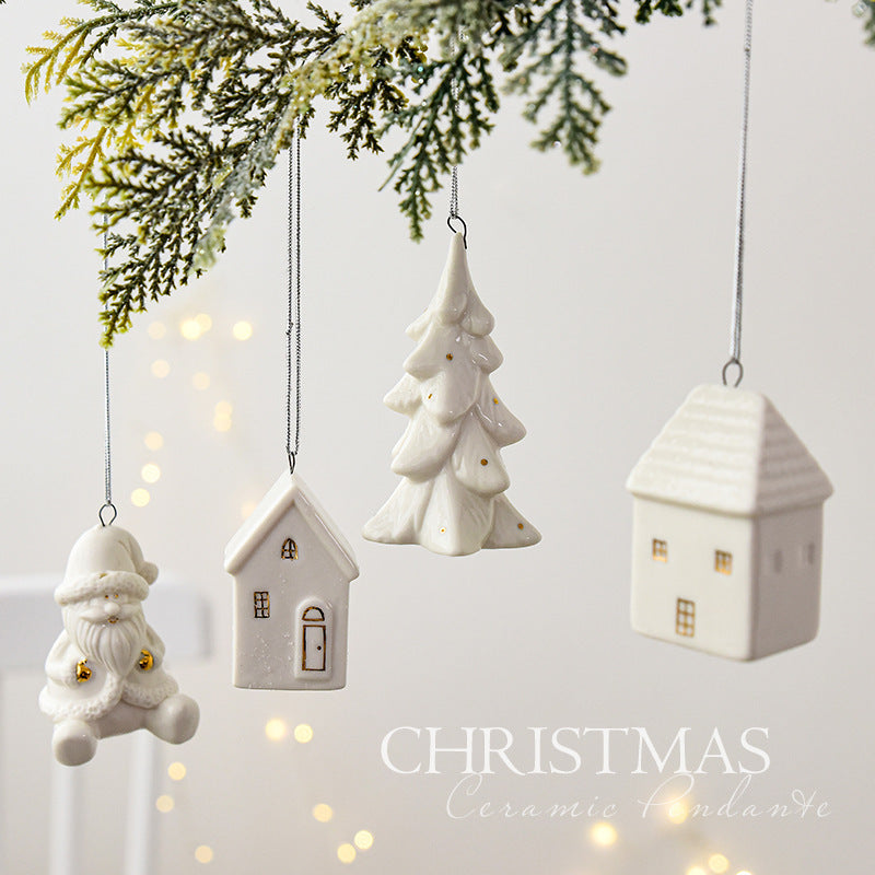 Mini House Ceramic Christmas Tree Small Pendant