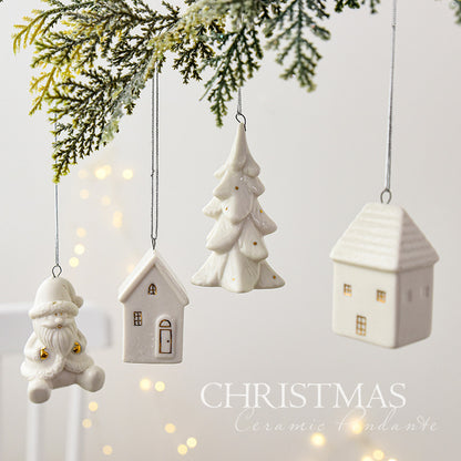 Mini House Ceramic Christmas Tree Small Pendant