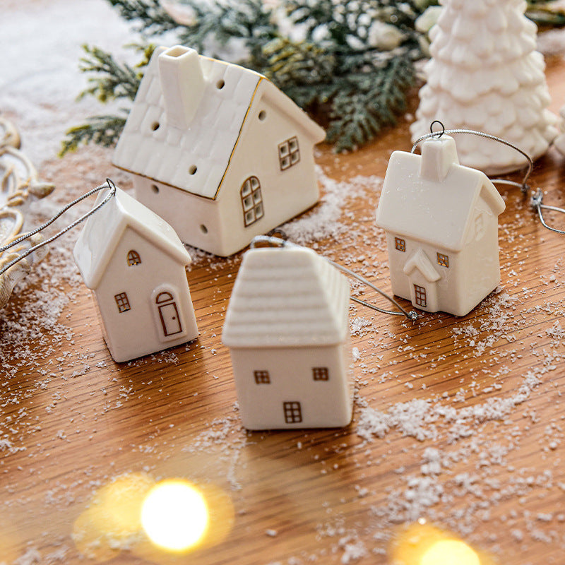 Mini House Ceramic Christmas Tree Small Pendant