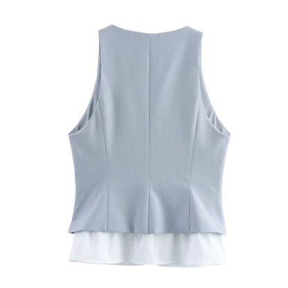 Striped Stitching V-neck Sleeveless Top
