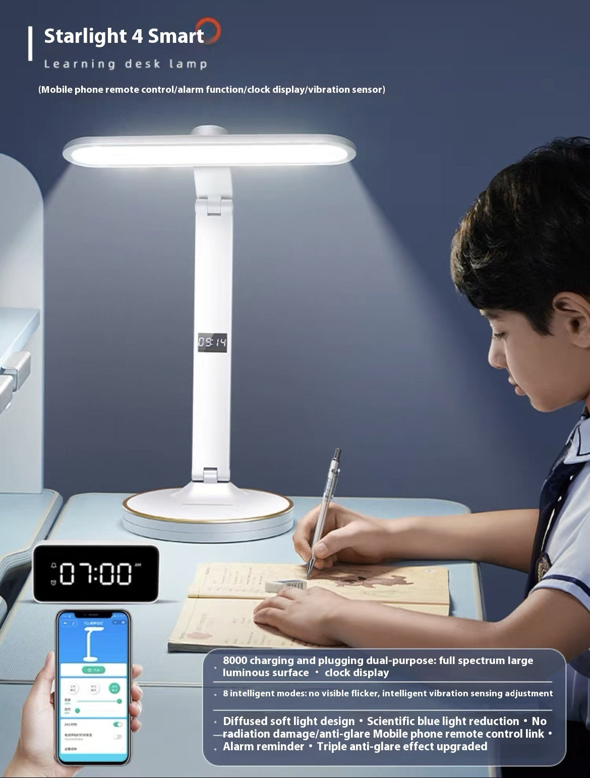 Student Reading Dormitory Folding Bedside Charging Smart Clock Eye Protection Desk Lamp