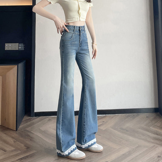 Lace Denim Bell Bottom Pants For Women