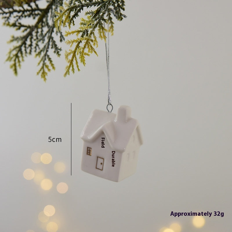 Mini House Ceramic Christmas Tree Small Pendant