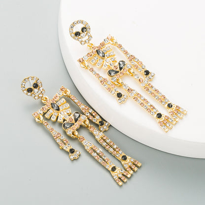 European and American style skull skeleton alloy inlaid rhinestone earrings female personality long exaggerated earrings earrings