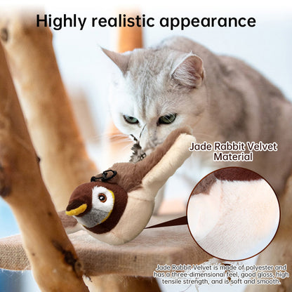 Rechargeable Chirping Flapping Bird (Non-Flying) Interactive Cat Toy, Ideal for Indoor Cats - Touch Activated Plush Toy