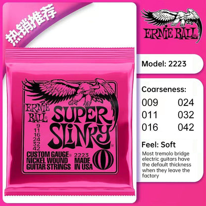 6 sets of Ernie Ball Slinky guitar strings (models 2003, 2215, 2223, 2221, nickel - wound) for electric & acoustic guitars