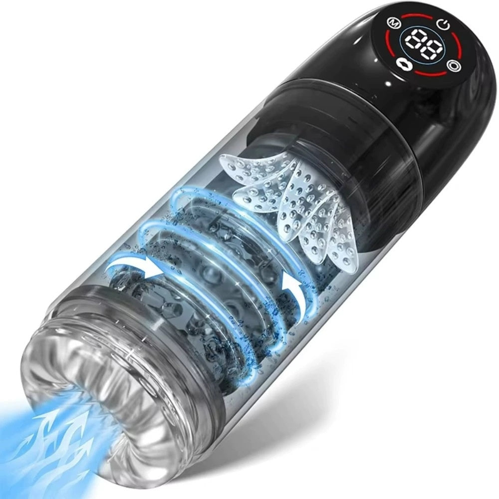 Men's Rotating Telescopic 7-frequency Vibration Airplane Bottle Display Screen Masturbation Device Adult Sex Product