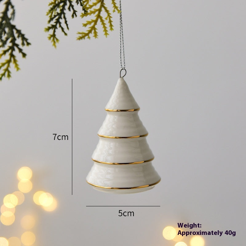 Mini House Ceramic Christmas Tree Small Pendant