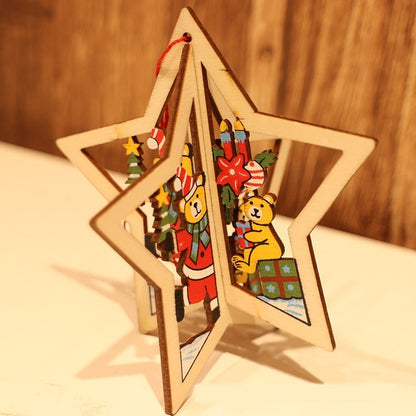 Christmas Wooden Five-pointed Star Bell Ornaments