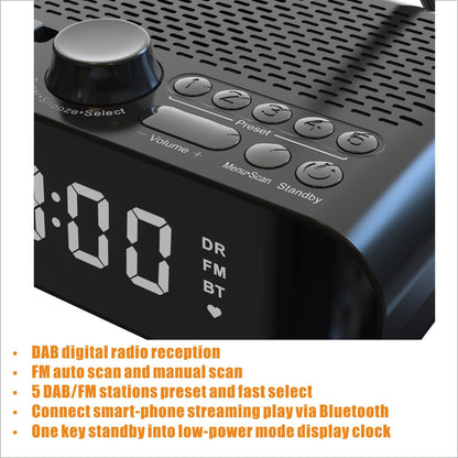 European Clock Control DABFM Radio Support Bluetooth With Bass Diaphragm, HD Display