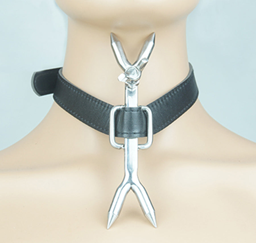 Men's And Women's Leather Pure Stainless Steel Bondage Collar Toy Adult