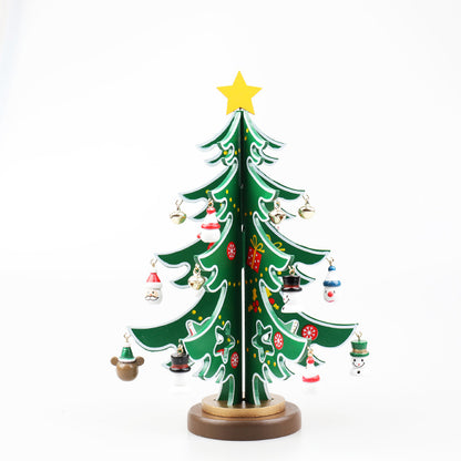 Wooden Christmas Tree Ornaments Scene Layout
