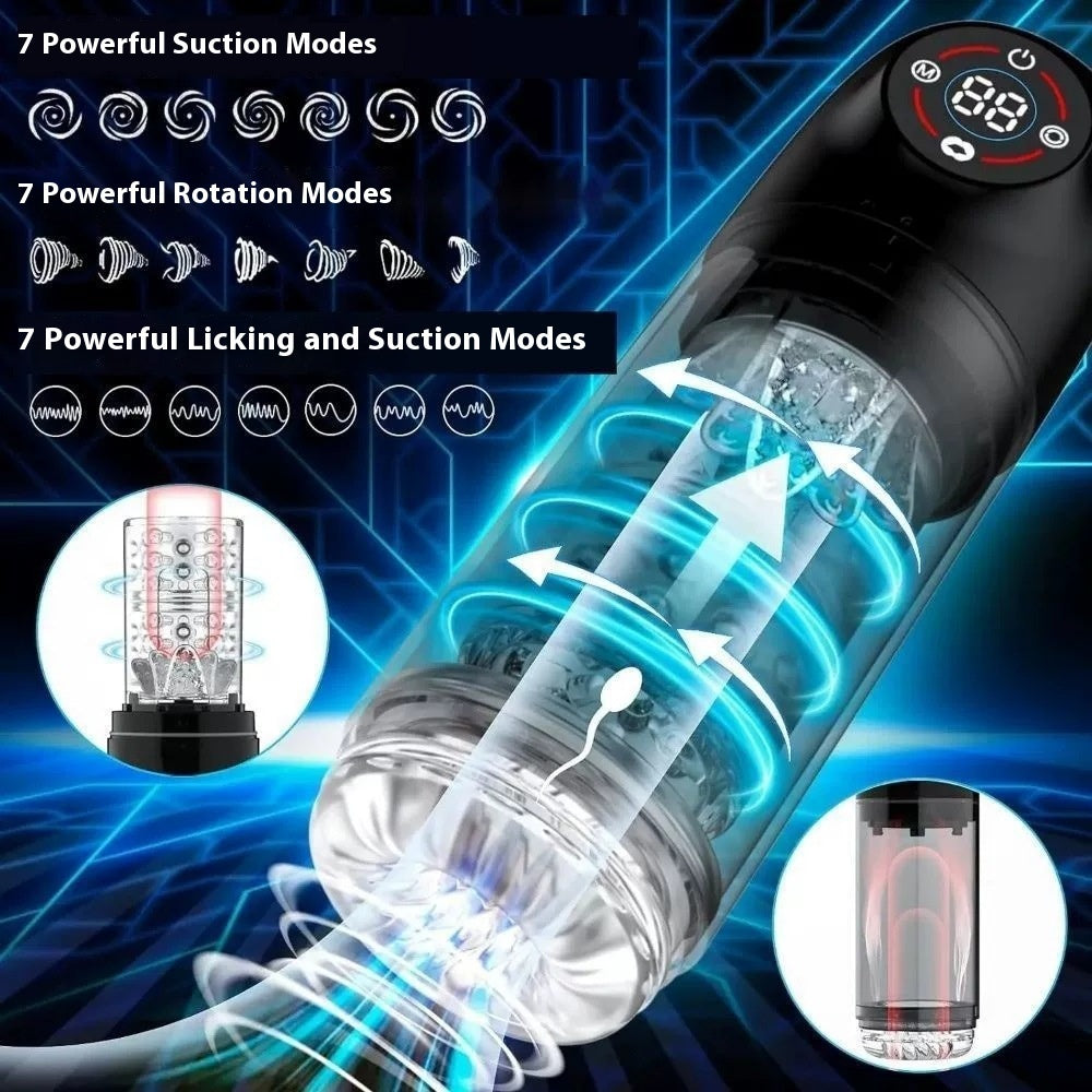 Men's Rotating Telescopic 7-frequency Vibration Airplane Bottle Display Screen Masturbation Device Adult Sex Product