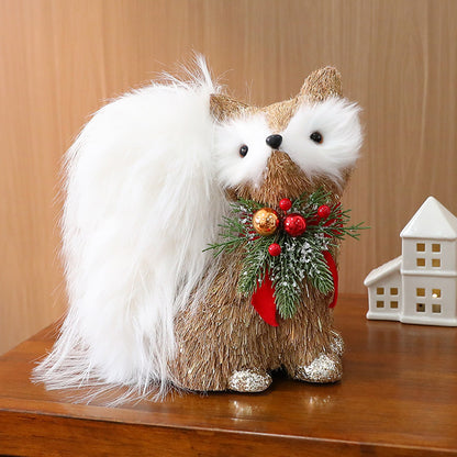 Straw Christmas Elk Squirrel Ornaments Christmas Scene Layout