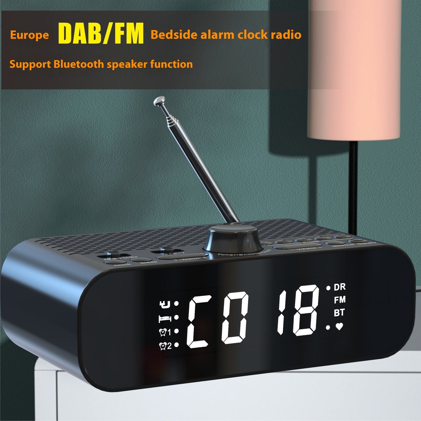 European Clock Control DABFM Radio Support Bluetooth With Bass Diaphragm, HD Display