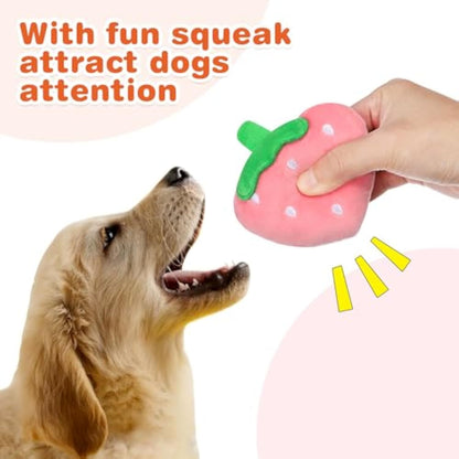 Dog Plush Squeaky Toys - Soft Strawberry Shape Interactive Puppy Chew Toy For Dogs Teething Playing  Chewing