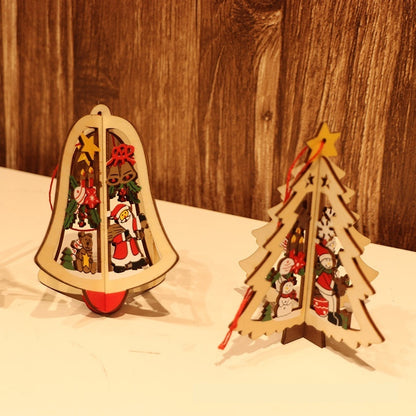 Christmas Wooden Five-pointed Star Bell Ornaments