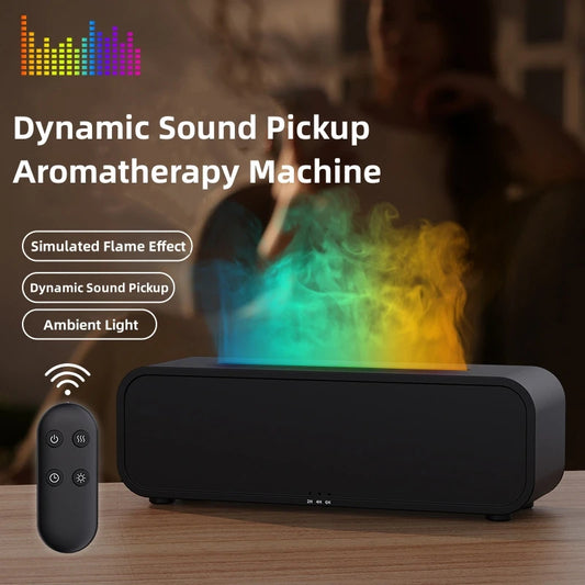 2024 New Flame Dynamic Aroma Diffuser With Remote Control USB Essential Oil Aromatherapy Diffuser With Music-Synced Color-Changing Night